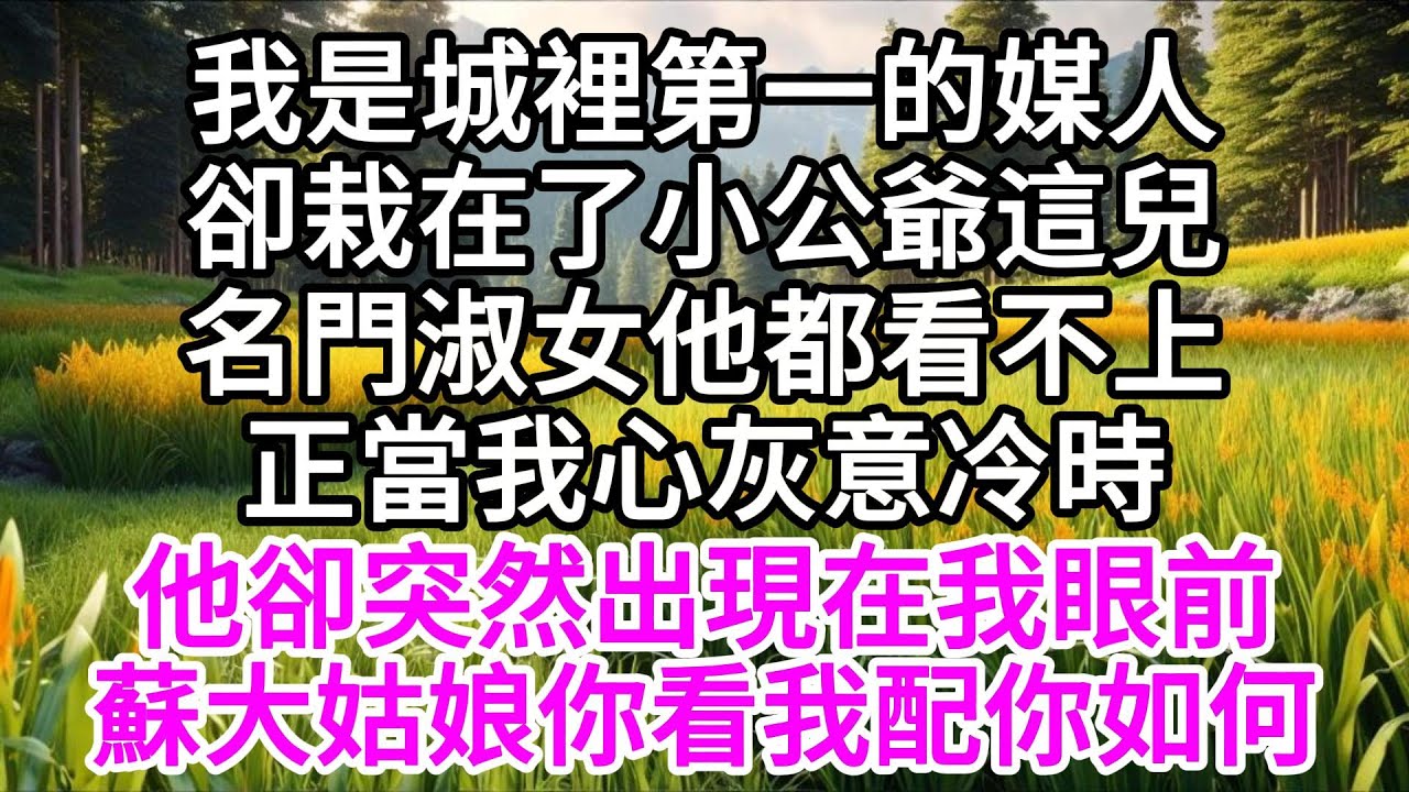 我是城裡第一的媒人，卻栽在了小公爺這兒，名門淑女他都看不上，正當我心灰意冷時，他卻突然出現在我眼前，蘇大姑娘，你看我配你如何 【美好人生】