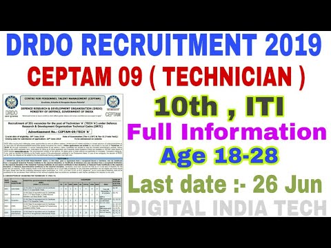DRDO CEPTAM 9 Technician 'A' Recruitment 2019 || DRDO CEPTAM 9 RECRUITMENT