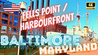 BALTIMORE, MARYLAND, USA - FELLS POINT - HARBOURFRONT WALK - 4K JOURNEY