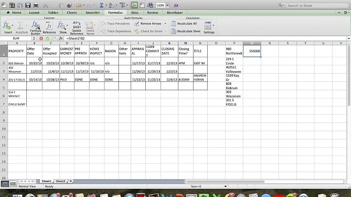 Mirroring cells on excel