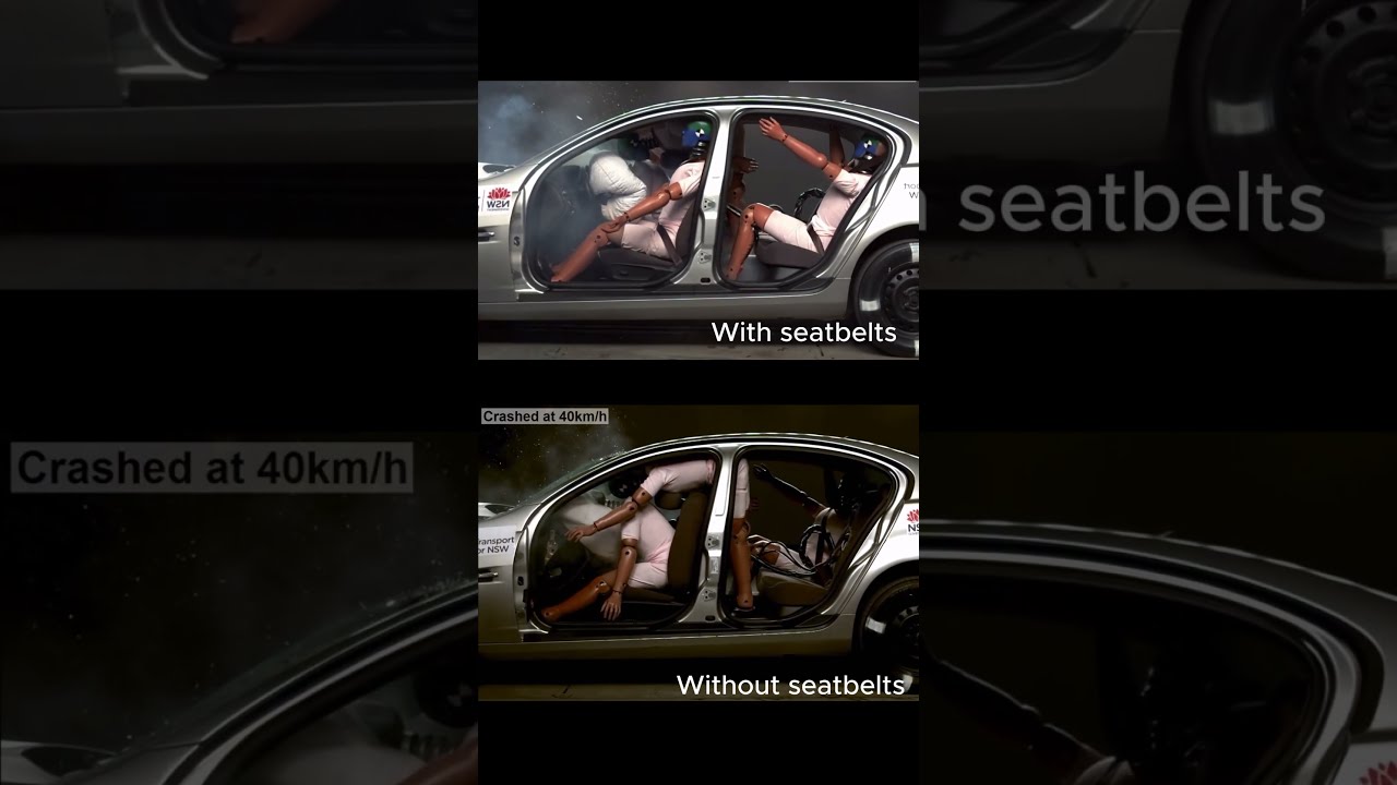 Car Crash Test With And Without Seat Belts