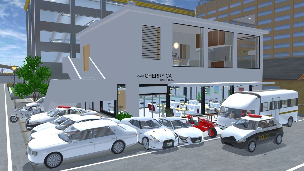 HUGE Police Cars Collection at Cherry Cat Cafe 🚓🚨 | Luxury Policr Cars | Sakura School Simulator