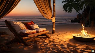 Paradise on a tropical beach at sunset | Enjoy the sounds of ocean waves and campfires | 6 Hours