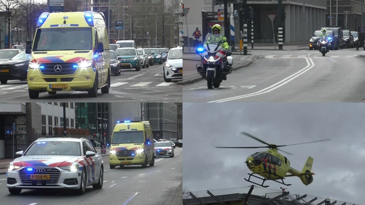 (Luchthoorn&VTB!) Politie, MMT en (Solo-)Ambulances met spoed door Rotterdam!