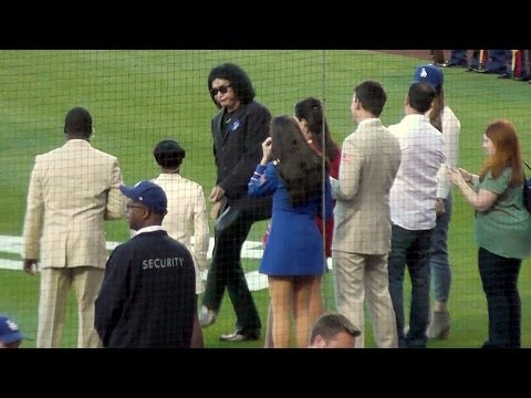 Gene Simmons of KISS Sings National Anthem at Dodgers 6-16-14