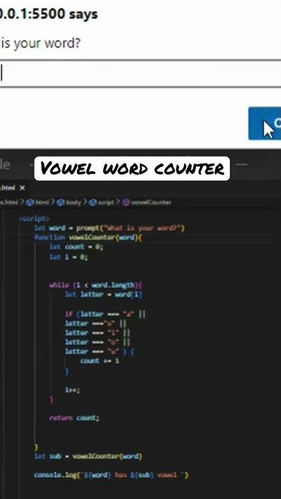 How to make a vowel counter JavaScript | while loop | practice - YouTube