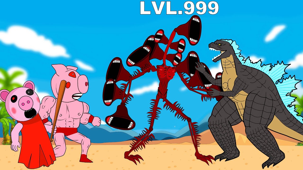 Siren Head Level Up Boss with Piggy Family Part 2   Roblox Piggy Animation   GV Studio