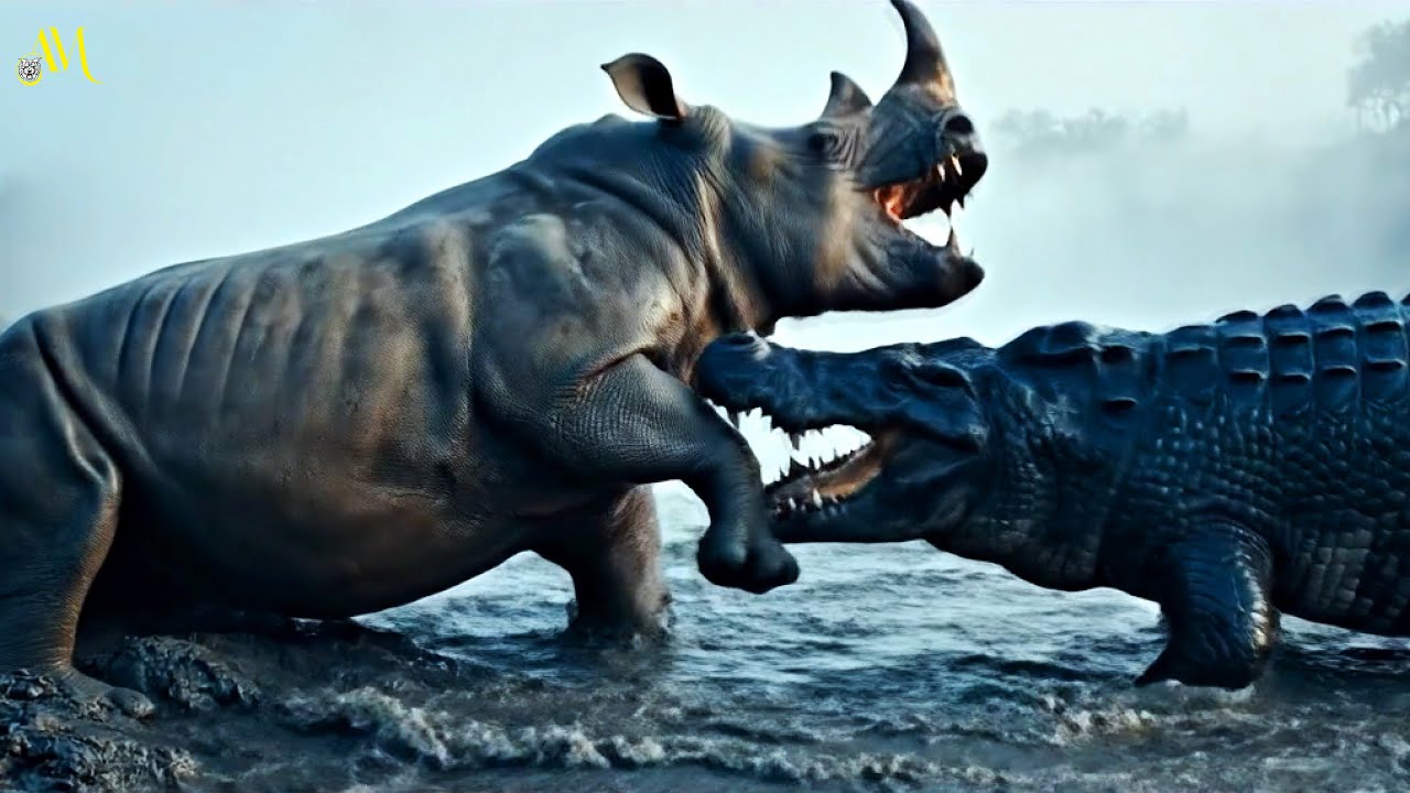 Rhino vs Crocodile | The Most Brutal Animal Battle Ever। Ai Video