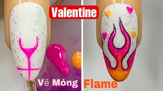 Heart On Fire Nails Art For Beginner 💖Vẽ Lửa💅 New Nails Design 💝 New Nails