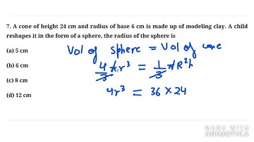 A cone of height 24 cm and radius of base 6 cm is made up of modeling clay