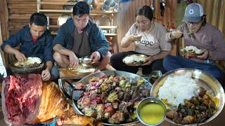 Pig Cutting, Cooking & Eating Together in Village Style | Pork Recipe with Rice | Country Life Vlog
