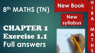 TN Samacheer 8th maths chapter 1 exercise 1.1 full answers new book new syllabus