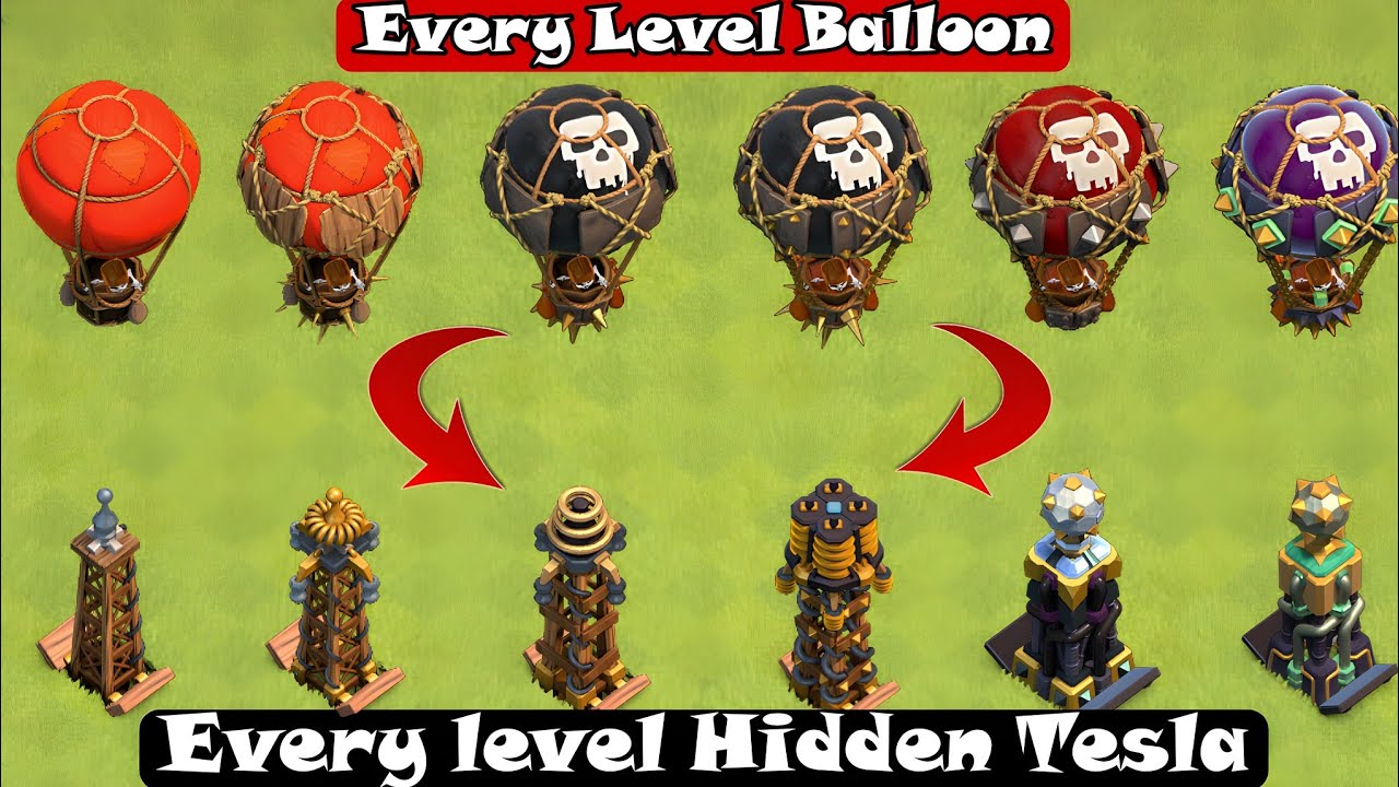 Every Level Hidden Tesla vs Every Level Balloon  |Clash of Clans|