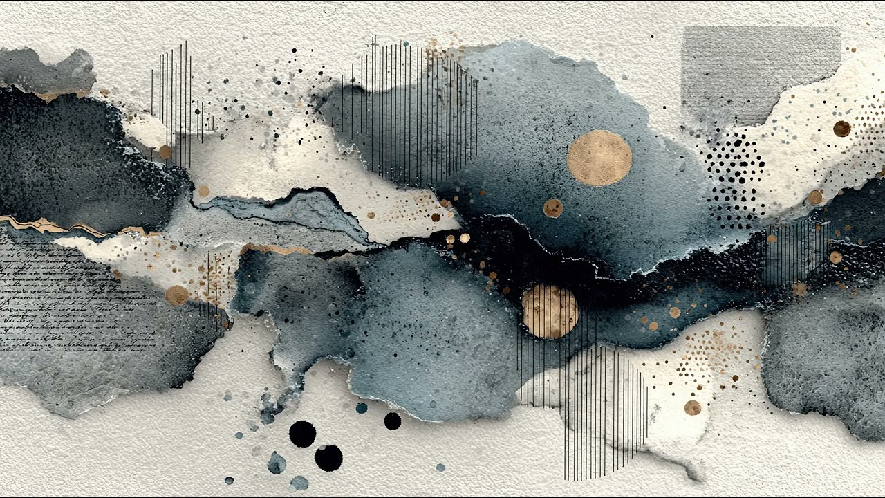 Abstract monochrome watercolor art. 1 hour 4K TV Wall Art screensaver.