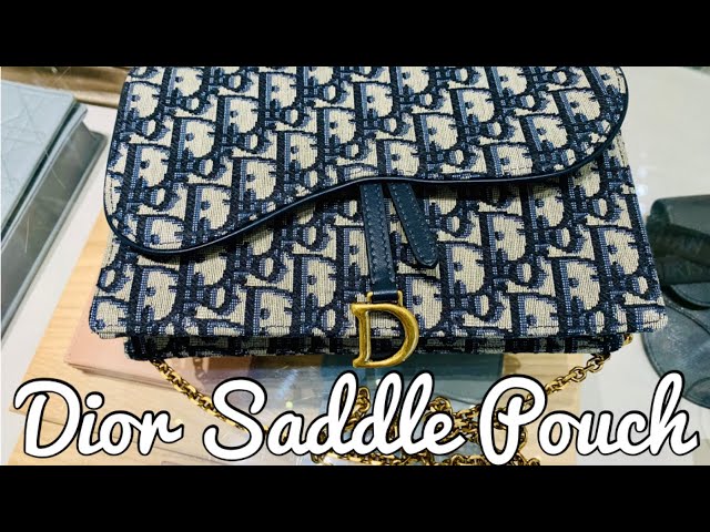 Christian Dior Oblique Saddle Pouch Chain Wallet Jacquard Navy
