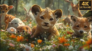 WILD ANIMALS 4K (60FPS) Scenes | RELAX PIANO & Natural Stream Forest Sound | #CutiePieces