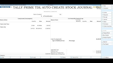 TALLY PRIME TDL AUTO STOCK JOURNAL CREATE & OWN UDF / SYSTEM UDF IN PURCHASE ENTERY AND SALES ENTERY