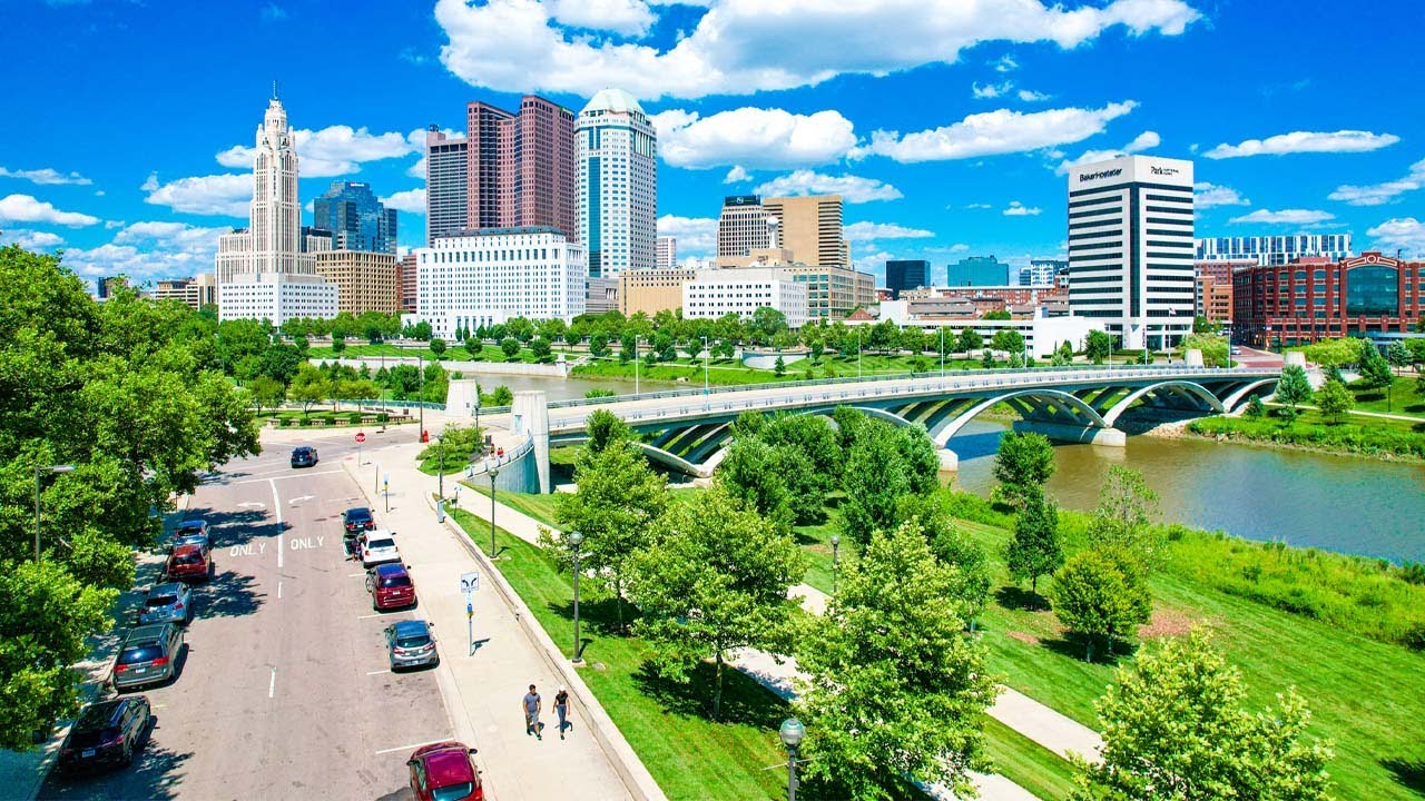 Columbus, Ohio Downtown Waterfront 4K Drone footage