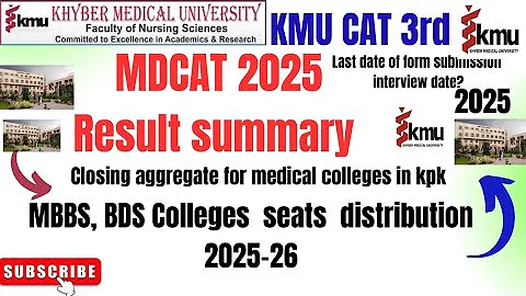 MDCAT results 2025 summary/Different medical colleges seats distribution/KMU CAT 3rd 2025/test date