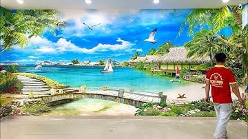 Tranh Dán Tường Phong Cảnh Biển Trang Trí Quán Ăn Gia Đình 