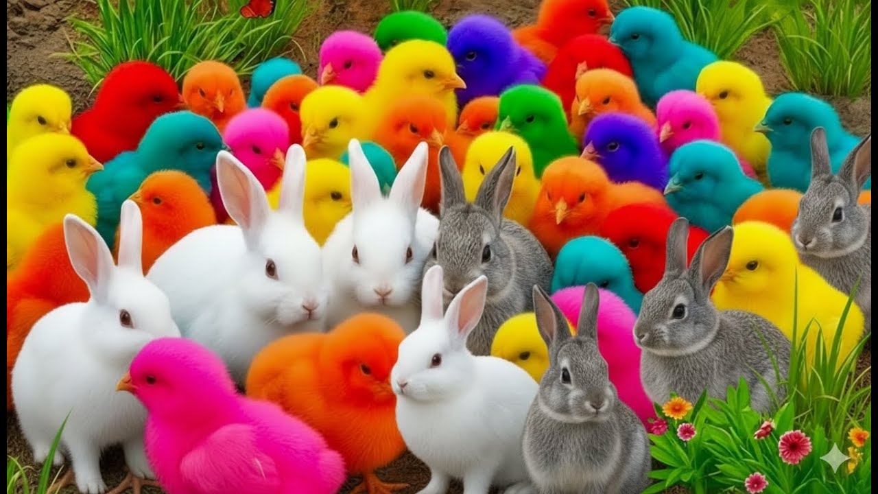 World Cute Chickens, Colorful Chickens, Rainbows Chickens, Cute Ducks, Cat, Rabbits,Cute Animals🐤🐣🦆🐟