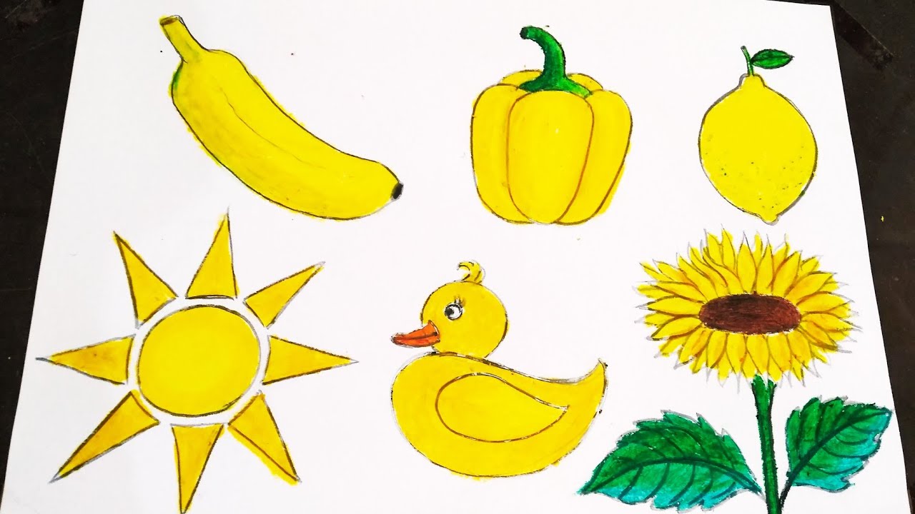 Yellow Colour Objects Drawing ll How To Draw Yellow Colour Objects for  Kids  YouTube