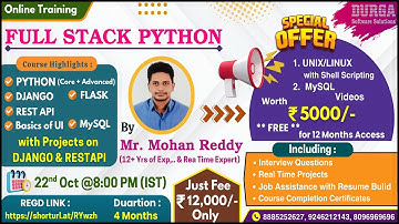 FULL STACK PYTHON Online Training @ DURGASOFT