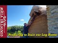 Building scaffold and pressure washing our log home. Getting ready to stain the exterior.