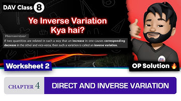 Worksheet 2 | Chapter 4 | DAV Class 8 Maths | Direct and Inverse Variation | (CH04WS02) 🔥🔥🔥