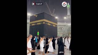 Umrah pilgrims document a rainfall on the Al-Masjid Al-Haram during the Al-Tawaf  Source(Al-Arabiya)