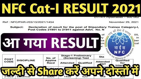 NFC Cat-1 Result 2021! NFC Cat-1 Interview Result 2021 Release ! NFC Cat 1 Final Result 2021!