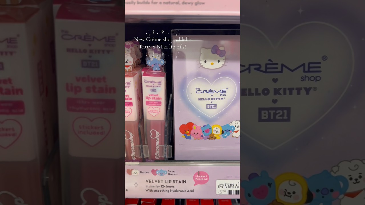 necessities for a perfect pout 💄😚 creme shop  x hello kitty  x BT21 lip oils, gloss, & stains 💓