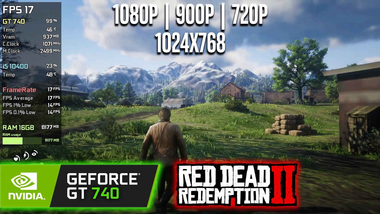 GT 740  Red Dead Redemption 2 - 1080p, 900p, 720p, 1024x768 