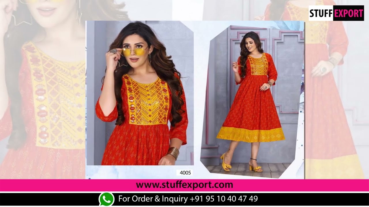 Golden Fashion Forever Vol-1 Fancy Printed Rayon Long Anarkali Kurti Catalog | Surat Textile Market