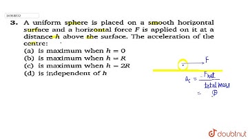 A uniform sphere is placed on a smooth horizontal surface and a horizontal force F is