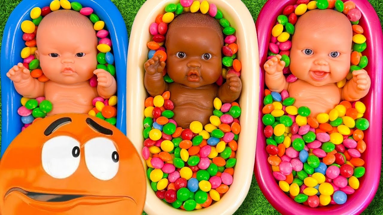 Full of 3 Rainbow BathTubs Candy with M&M's & Magic Slime Cutting Video