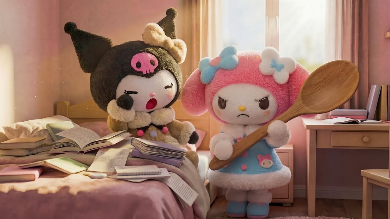 Kuromi Is Addicted to Games and Stays Up Late… Melody Is Always There to Help Her Study 🌸📖