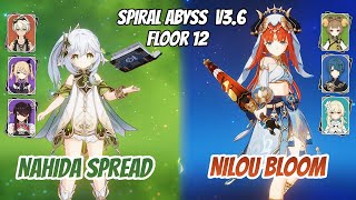 Nahida Spread & Nilou Bloom Abyss v3.6 Floor 12 (9 Stars) | Genshin Impact