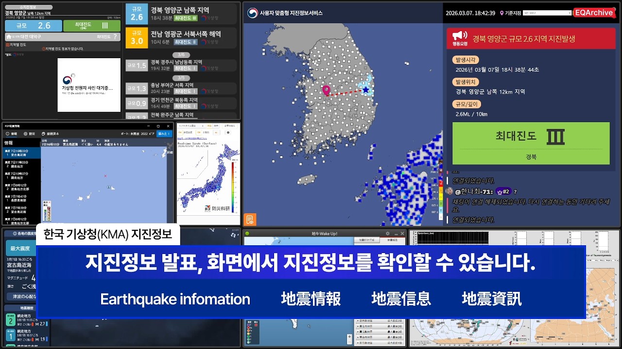 [국내지진정보] 규모 2.6 / 최대 진도 Ⅲ 지진 | 경북 영양군 남쪽 12km 지역 - EQArchive