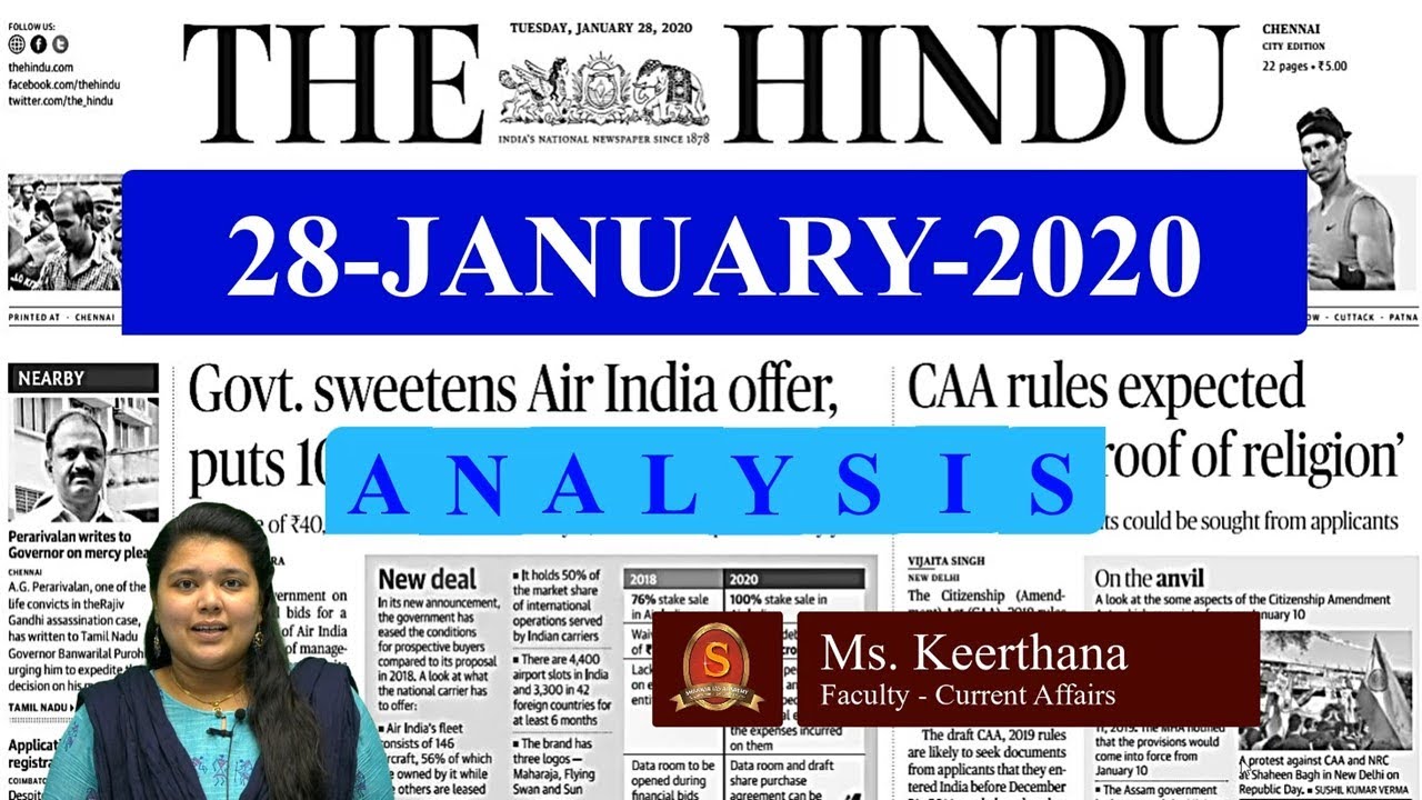 The Hindu Daily News Analysis | 28th January 2020 | Current Affairs ...