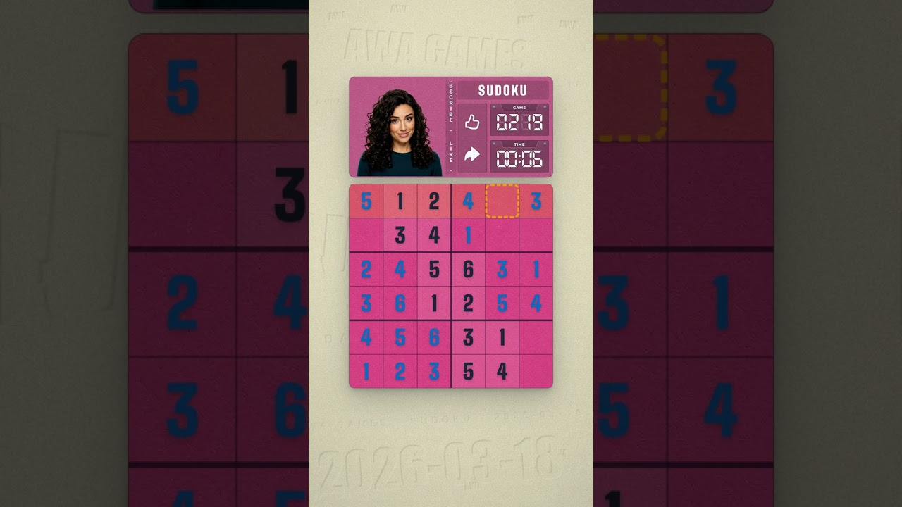 LinkedIn Mini Sudoku #219 solved board for March 18, 2026, 6x6 grid