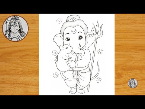 Very cute ganesha with mosak raj pencil drawing | ganpati drawing ...