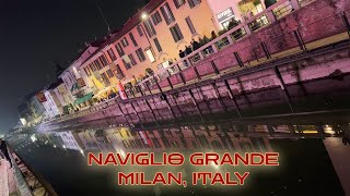 NIGHT SCENE IN NAVIGLIO GRANDE, MILAN ITALY