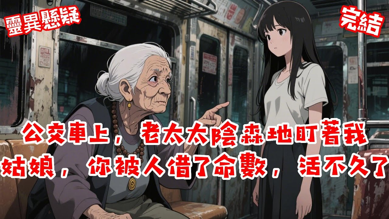 坐公交的時候，我給一老奶奶讓座。 她感激地看了我一眼，隨後又眼神陰森地盯著我：姑娘，借死不借生，你被人借了命數，活不久了 #完結 #懸疑 #靈異故事 #一口氣看完 #民間故事 #有聲書 #短篇小說