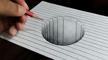 Round Hole on line Paper - Easy 3D Trick Art Drawing