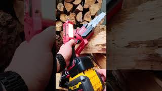 Dewalt battery on Milwaukee tools test adapter m18 pruning saw with 20v Dewalt battery