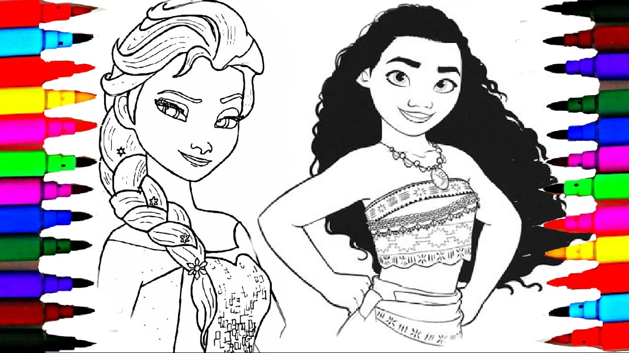 Disney Frozen Princess Moana Coloring Pages L Disney Princess Drawing Videos To Color For Kids Youtube