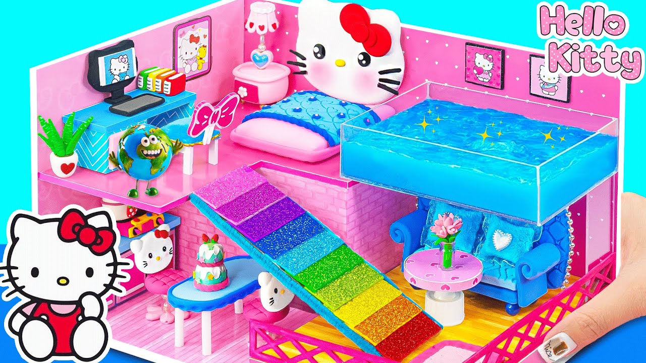 Make Hello Kitty House with Pool on Top, Bedroom, Living Room & Rainbow ...
