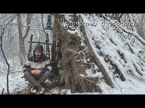 ტყის ქოხში ლაშქრობა თოვლში ! ქოხი ეპ.4