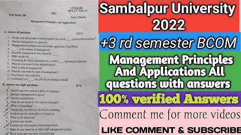 +3 3rd semester 2022 Management principles and applications Sambalpur Questions & Ans